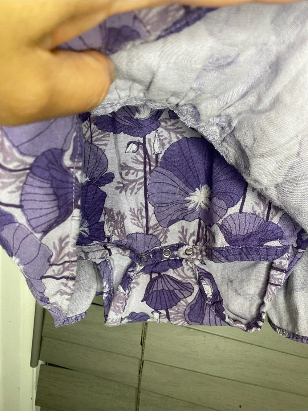 kate quinn Purple Floral Ruffle One-Piece 6-12 months Romper Dress.Organic cotto